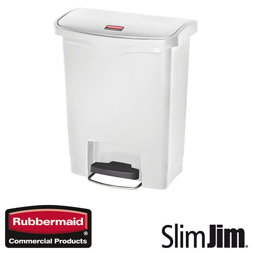 Afvalbak Slim Jim Front Step On container Rubbermaid 30 liter wit